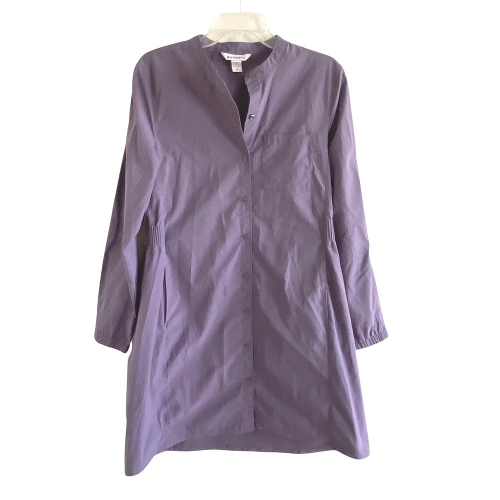 Athleta Purple Smocked Back Long‎ Sleeve Button Down Shirt Dress Medium